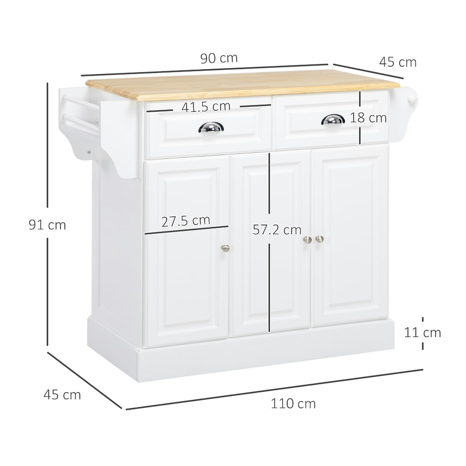 image 1 of HOMCOM Kitchen Island with Adjustable Shelf Storage Drawers and Cabinets White
