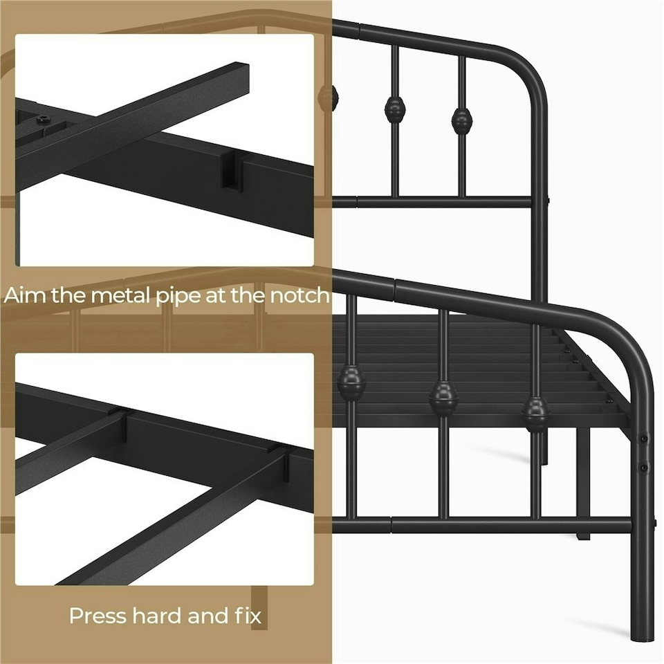 image 1 of Yaheetech 190 cm L × 135 cm W Modern Metal Bed Frame with Arched Headboard Black