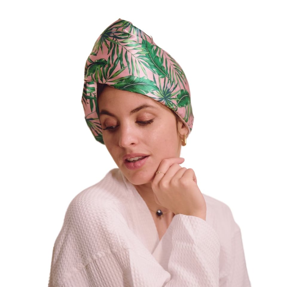 image 1 of SMUG Quick Dry Satin Hair Towel Turban - Palm Print