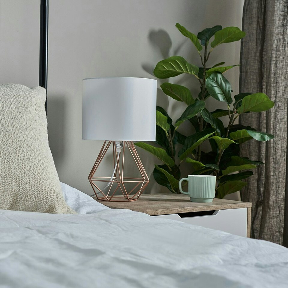 image 1 of ValueLights Pair Of Modern Copper Metal Basket Cage Table Lamps With White Fabric Shades
