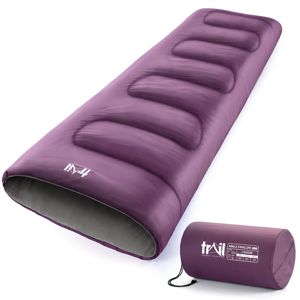 image 1 of Envelope Sleeping Bag 2 Season Single Adult Outdoor Camping 200gsm Trail | Purple | Single | 1