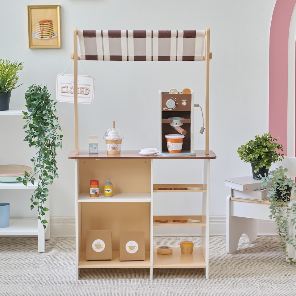 image 1 of Teamson Kids Wooden Coffee Stand Playset with Espresso Machine & 29 Accessories