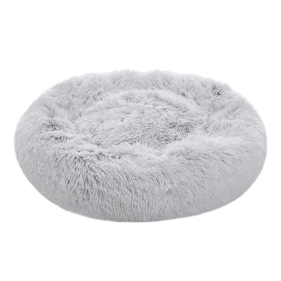 image 1 of Living and Home 60cm Round Donut Plush Dog Cuddler Bed, Grey White Grey | M