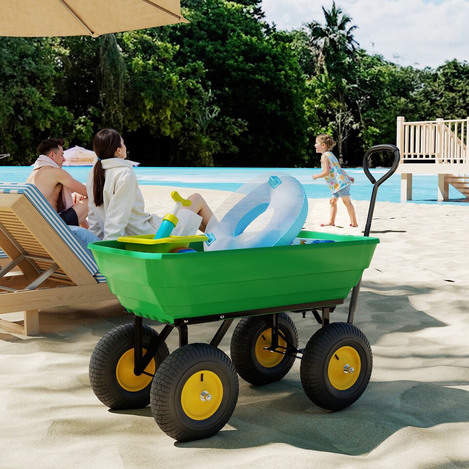 image 1 of Outsunny 75L Garden Cart Trolley Dump Wheelbarrow Trailer Truck 4 Wheels