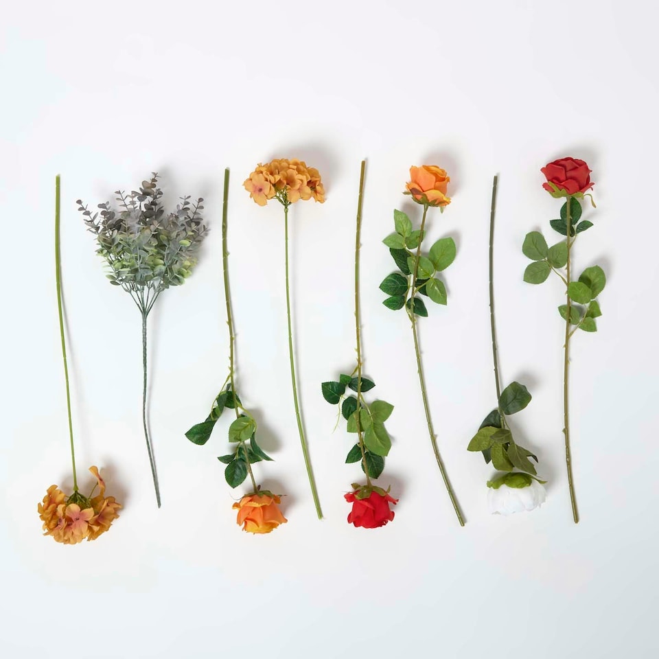 image 1 of Homescapes Artificial Orange Roses and Peonies Bouquet, 67 cm