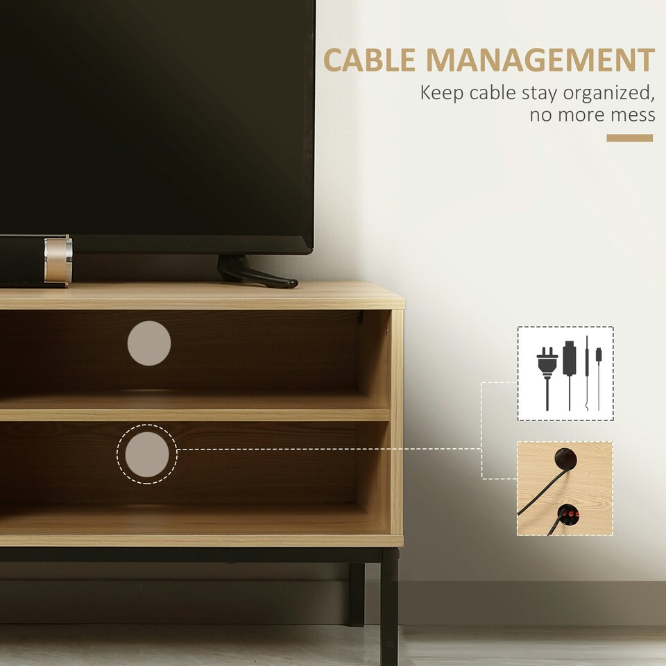 image 1 of HOMCOM TV Stand Cabinet with Sliding Door for Living Room Natural