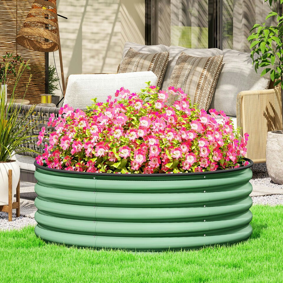image 1 of Outsunny Galvanised Planter with Gloves, 120 x 120 x 43cm, Light Green Green