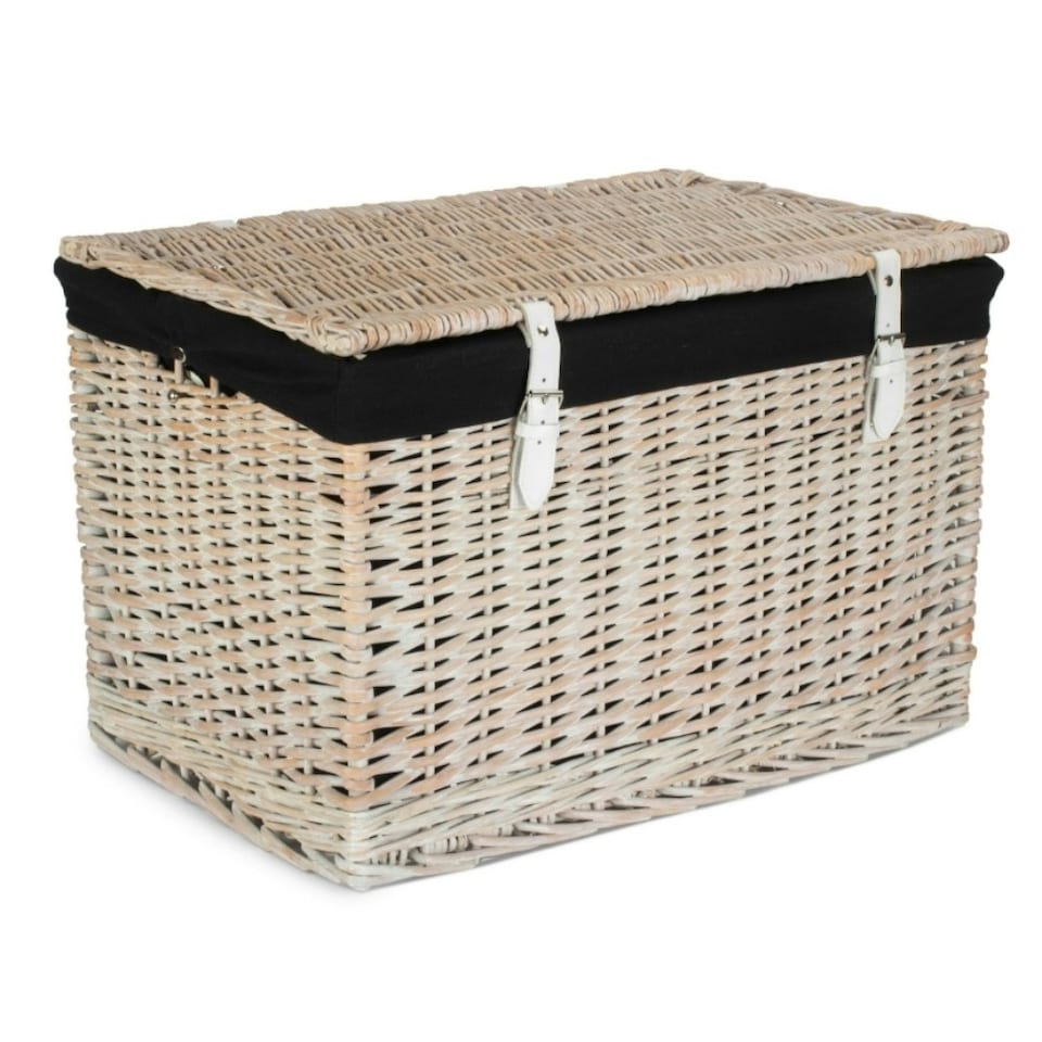 image 1 of 60cm White Wash Chest Wicker Picnic Basket with Cotton Lining Grey | Grey | One Size