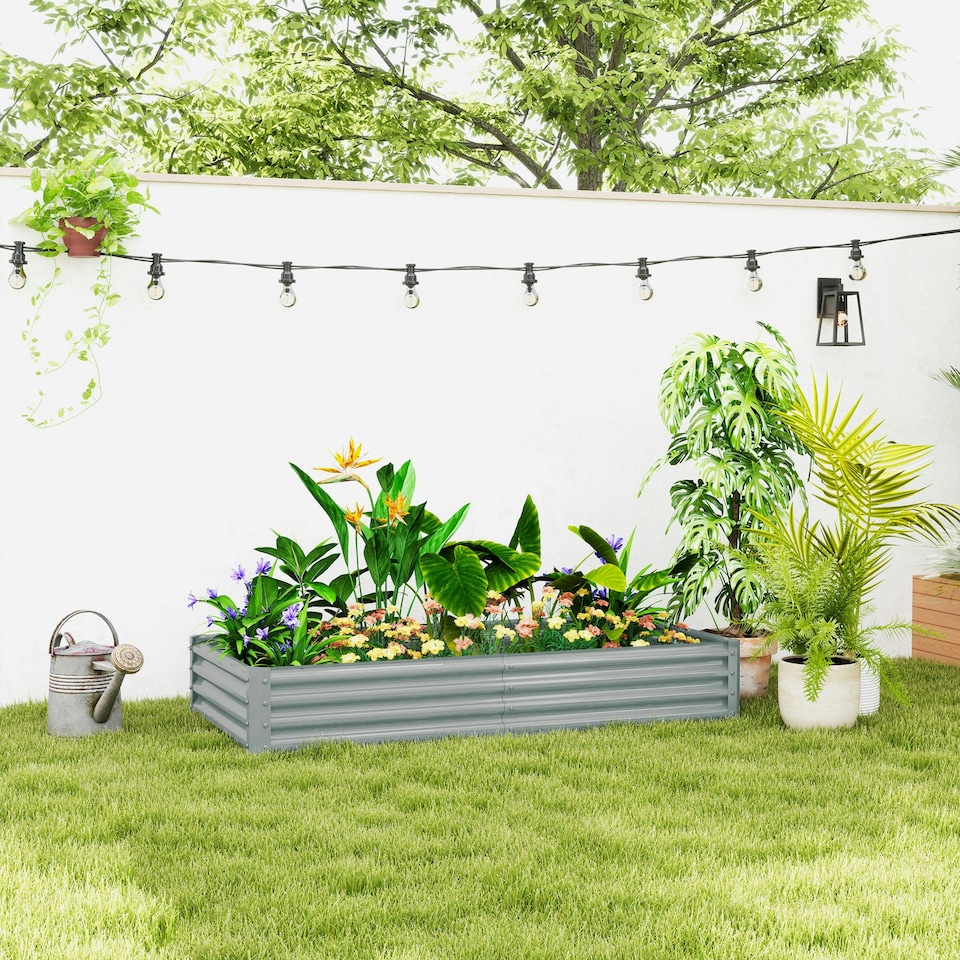 image 1 of Outsunny Galvanised Raised Garden Bed, 180x90x30cm Raised Bed, Silver 