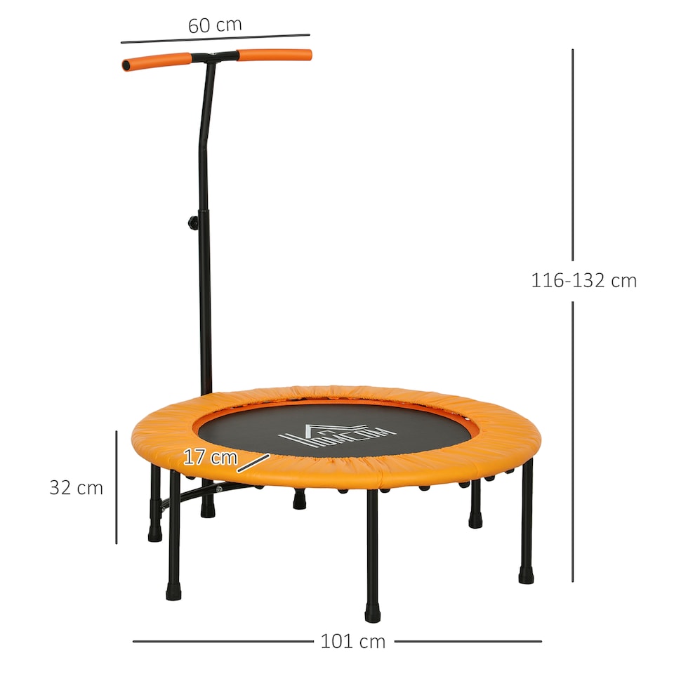 image 1 of HOMCOM Mini Trampoline, Rebounder Jumper w Adjustable Handle, Orange