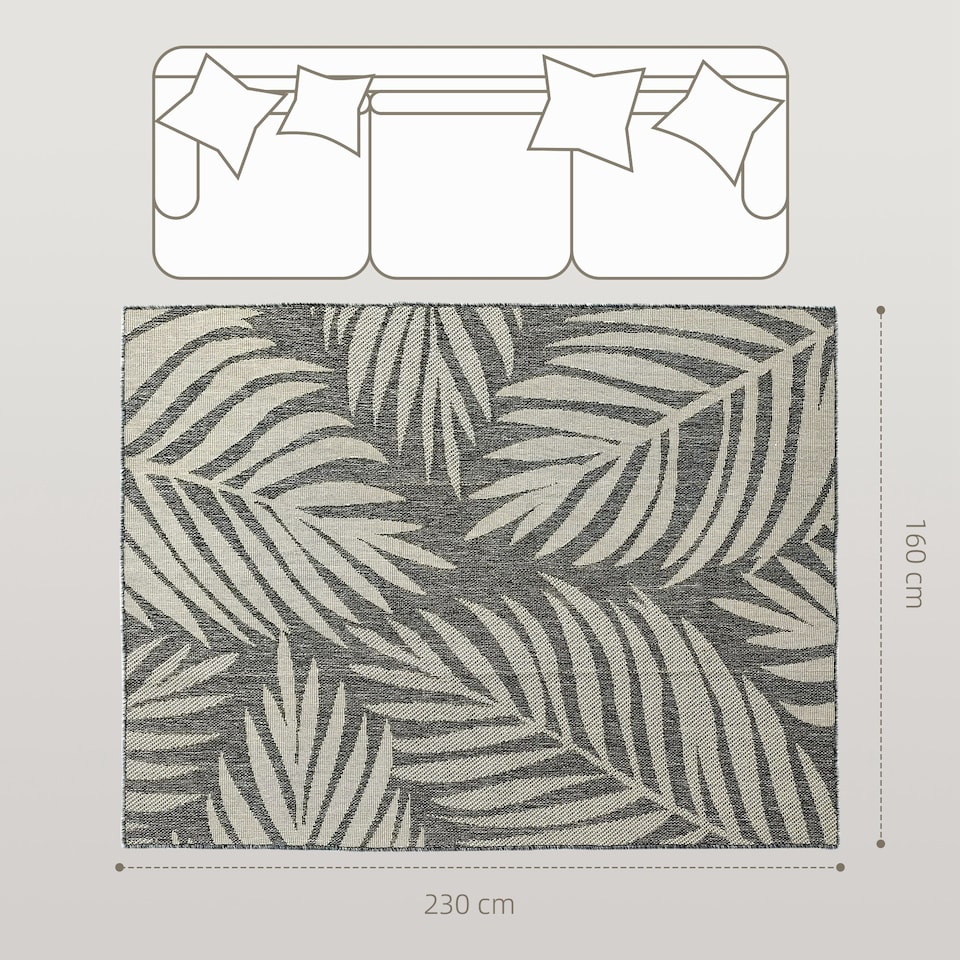 image 1 of HOMCOM UV Resistant Area Rug, Easy-Clean Machine Washable Indoor & Outdoor Rug for Kitchen, Bathroom or Living Room, Patio, Garden, 230 x 160 cm, Grey