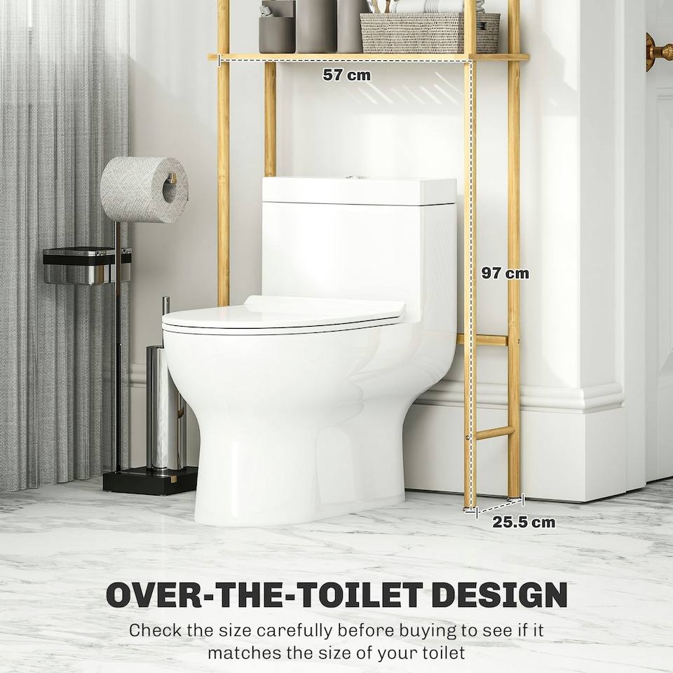 image 1 of HOMCOM Bamboo Over Toilet Storage Unit with 3 Slatted Shelves, Natural | Brown | 63.5W x 25.5D x 181H cm