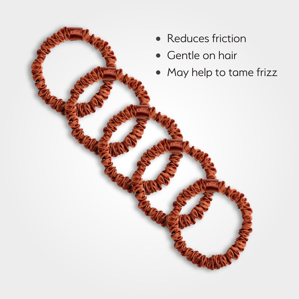 image 1 of Silver Cloud Silver Ion Infused Satin Skinny Scrunchies Auburn 5 Pack