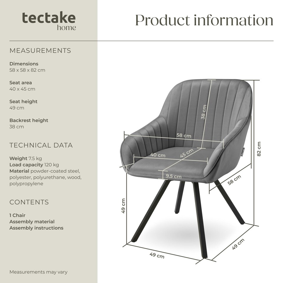 image 1 of Lounge Armchair Living Room Accent Chair 360 Swivel Slim Steel Legs Velvet Fabric  - per piece Grey