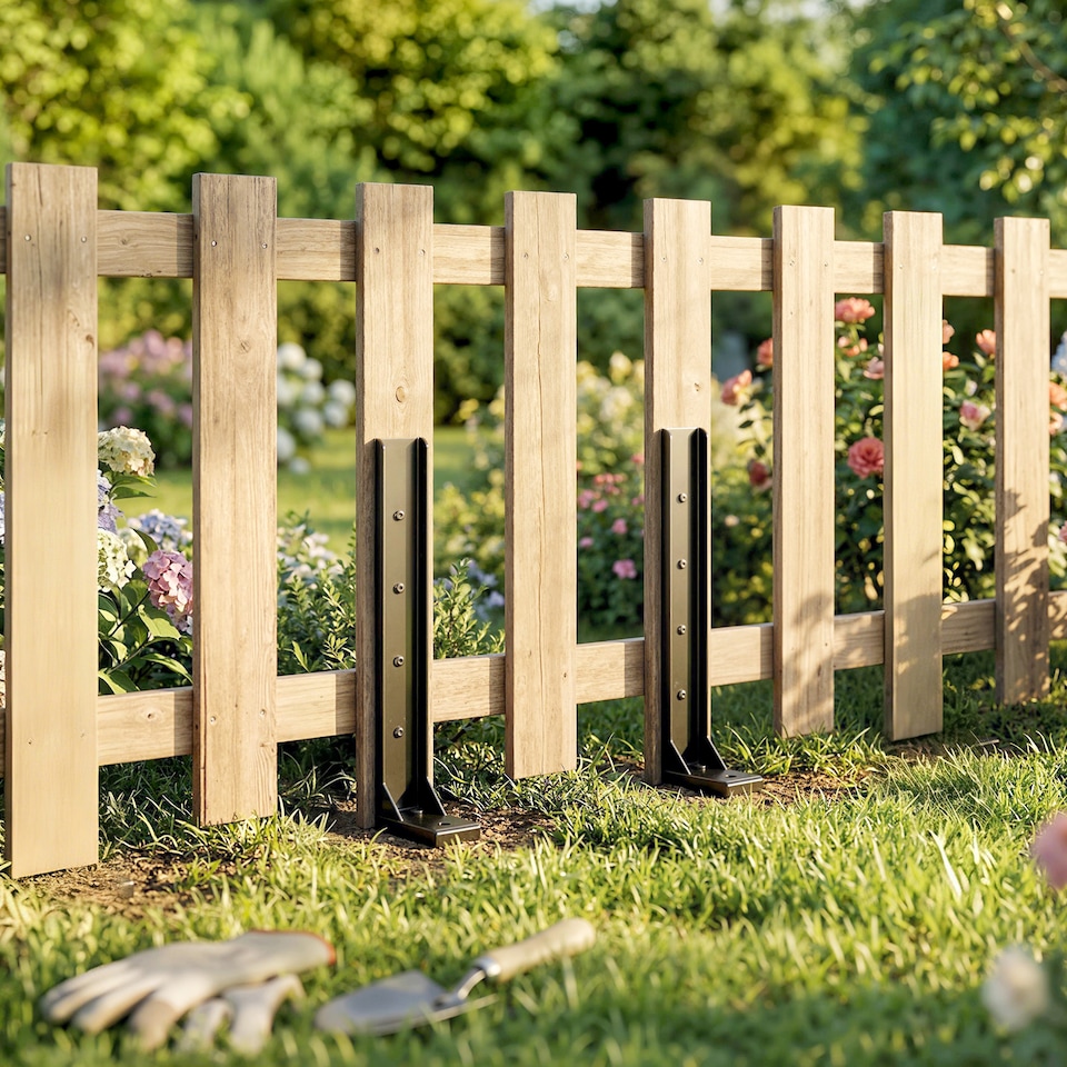 image 1 of Outsunny 2 Pack Fence Post Repair Kit, Metal Fence Post Support with Drill | Black | Black | 81 x 5.5 x 12 cm