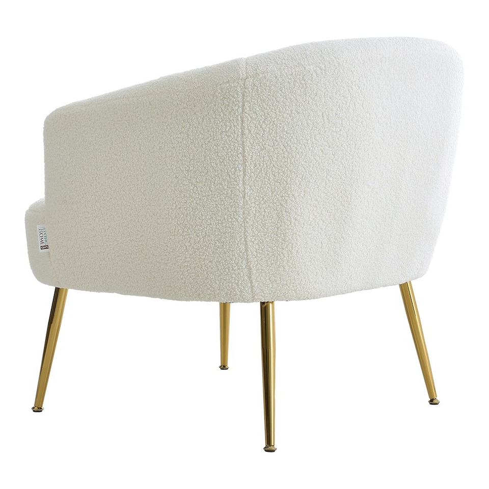 image 1 of Living and Home Teddy Fabric Armchair with Sleek Metal Legs - White
