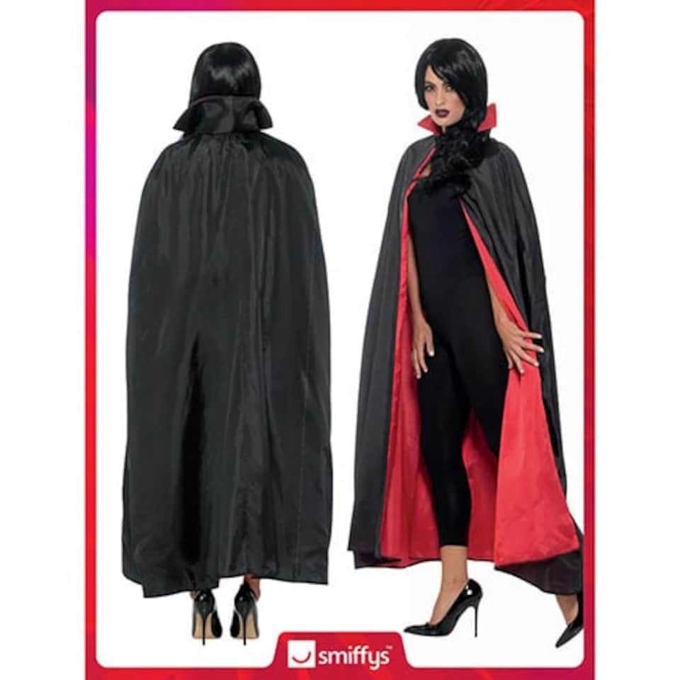 image 1 of Reversible Vampire Cape Red and Black Fancy Dress Costume Unisex Adult One Size