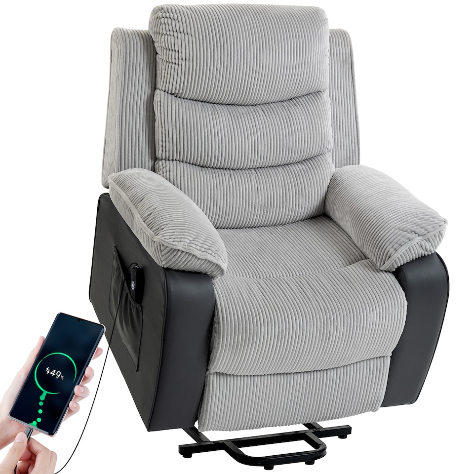 image 1 of HOMCOM Power Lift Riser Recliner Chair with High Back, Remote, Light Grey