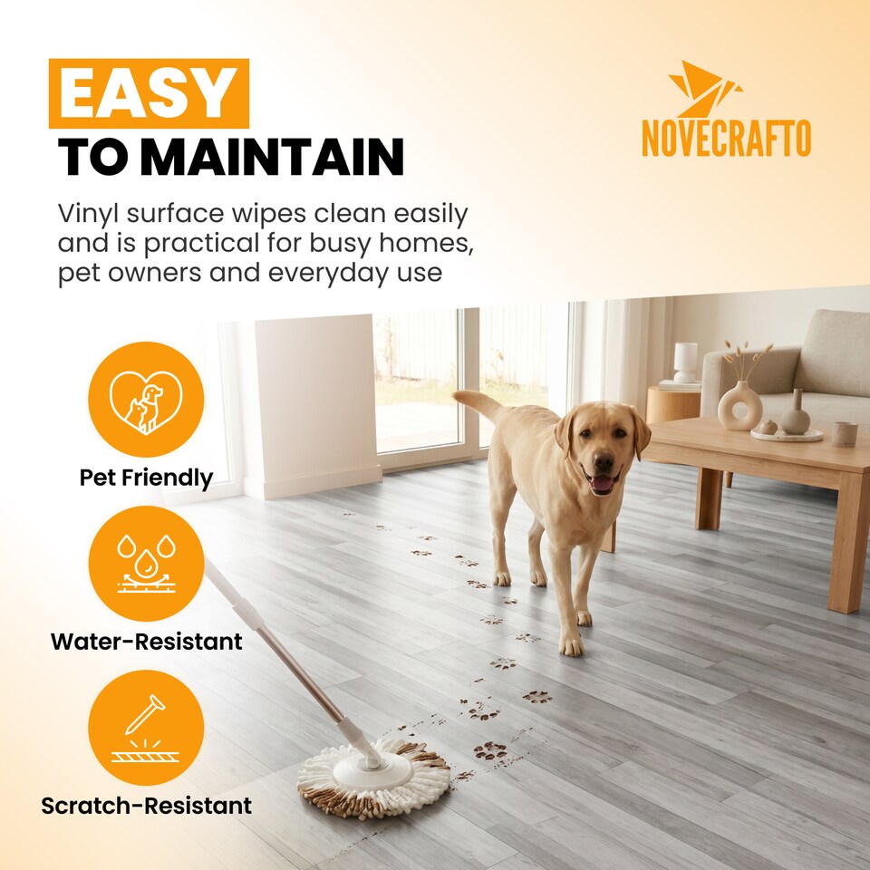 image 1 of NOVECRAFTO Self Adhesive Vinyl Floor Plank – Peel & Stick 36x5.98 in – Light Grey Ash Breeze – Wood Effect – Waterproof DIY Flooring – Easy to Install | Grey | 4.17 sqm