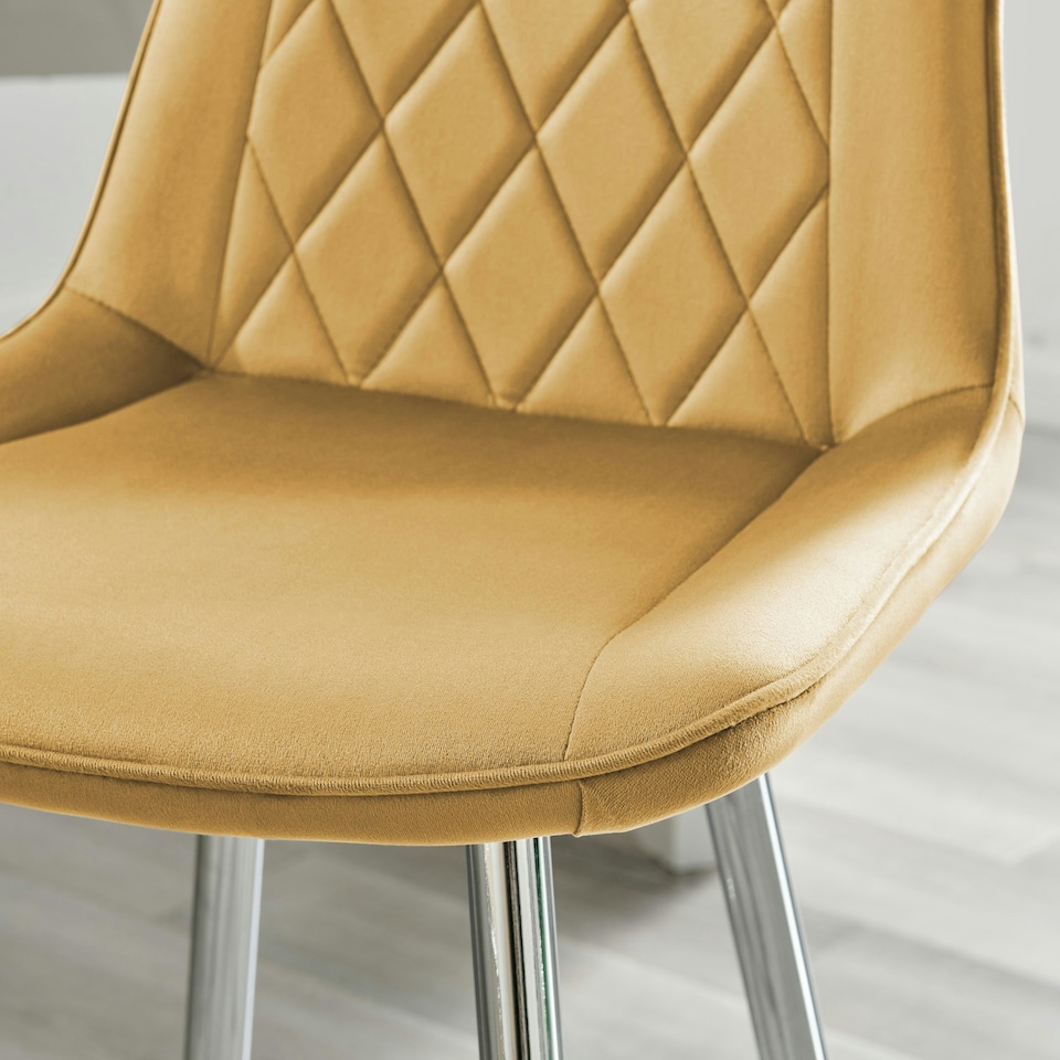 image 1 of Furniturebox Pesaro 2x Mustard Velvet Silver Legs Bar Chair