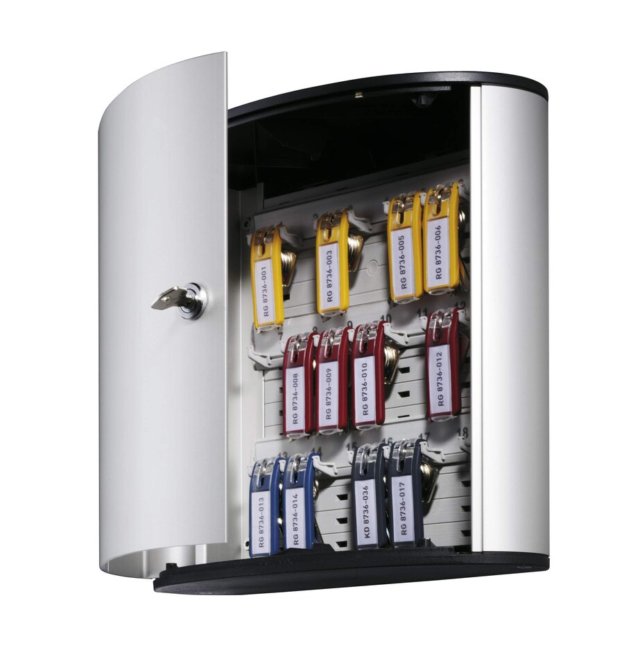 image 1 of Durable Key Safe 18 Lock Box | Holds 18 Keys | Includes 6 Key Clips | Silver