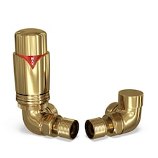 Derry Bold - Polished Brass Thermostatic Radiator Valve & Lockshield Corner 8mm