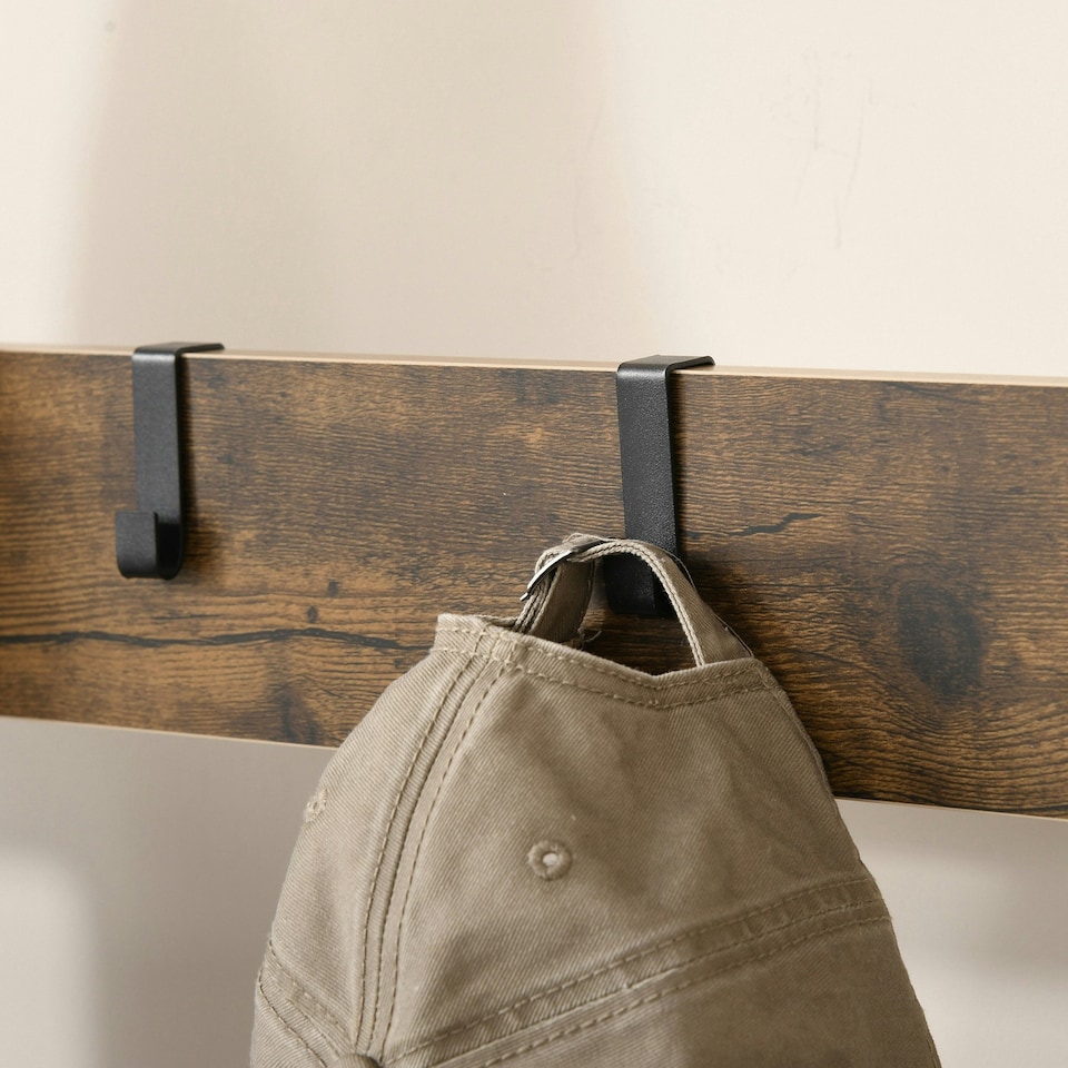 image 1 of HOMCOM Industrial Coat Rack Stand with 8 Hooks Hangers Storage Cabinet Brown
