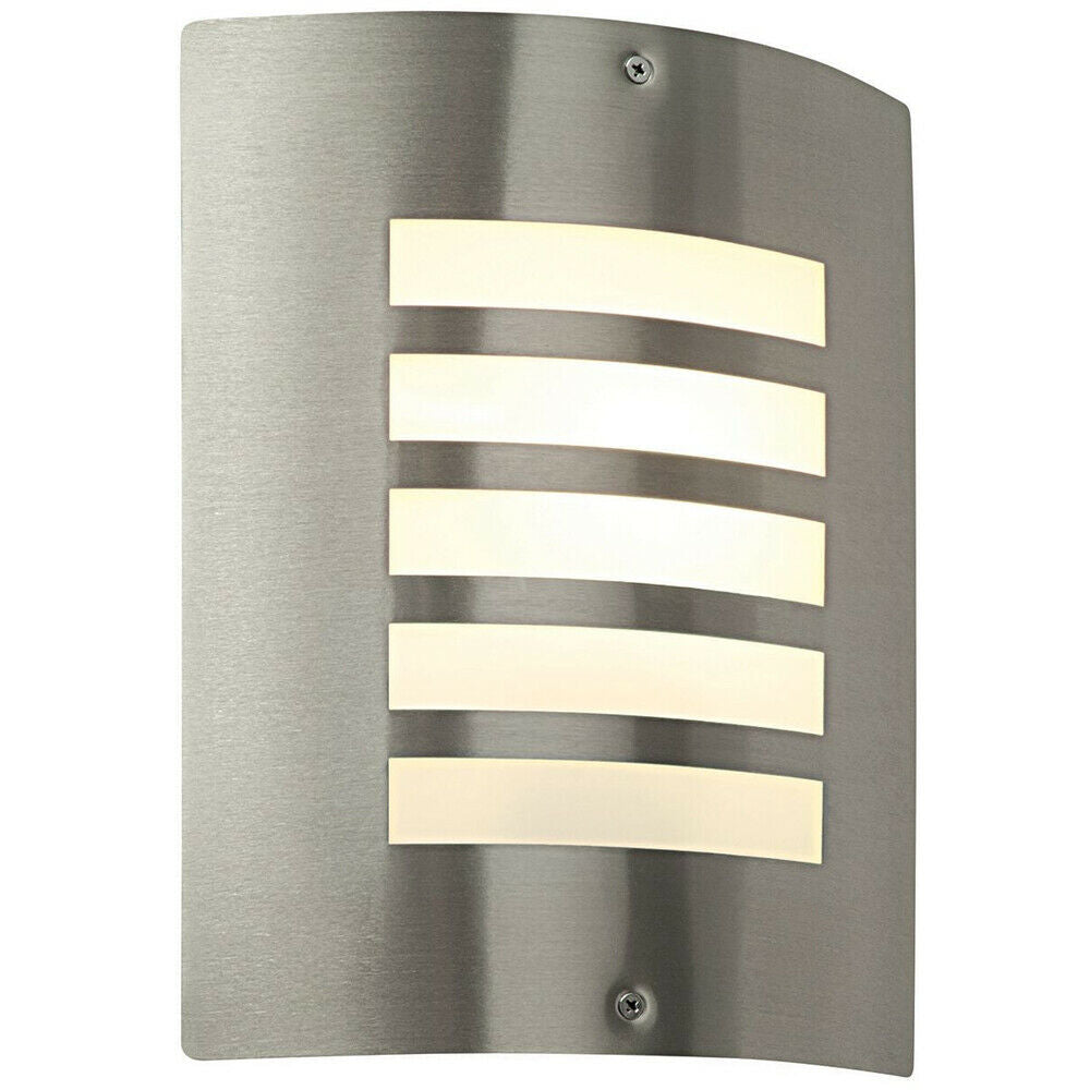 Loops IP44 Outdoor Curved Wall Light Brushed Steel & Diffuser E27 Edison Porch Lamp in Metallics