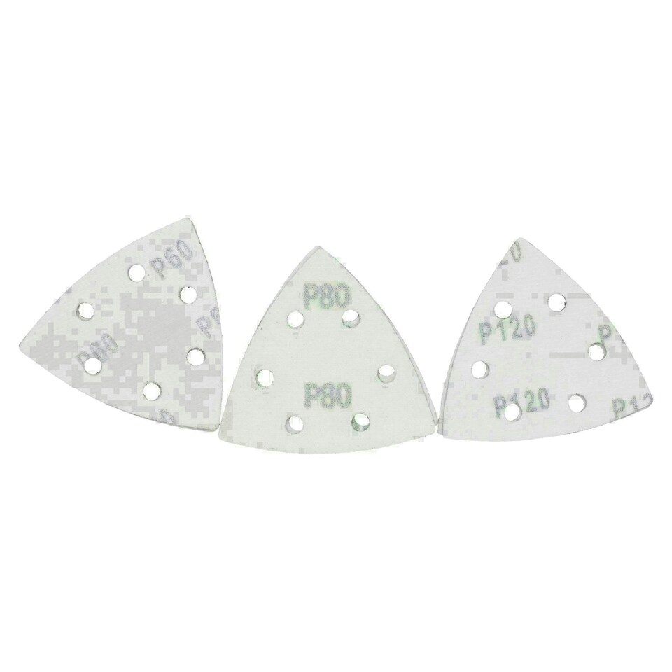 image 1 of Hook And Loop Delta Sanding Pads Discs 93mm Triangular Mixed Grit 30 Pack