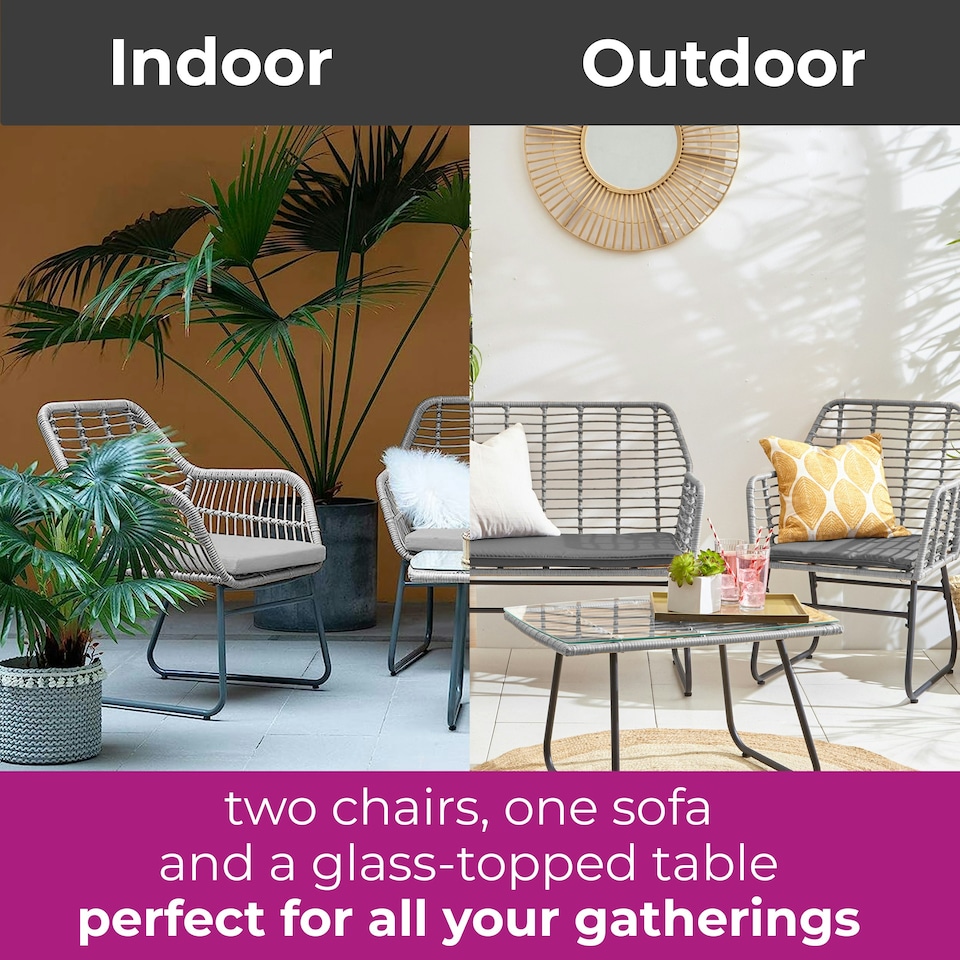 image 1 of Neo Grey 4 Piece Wicker Bamboo Style Garden Sofa, Table & Chairs Set