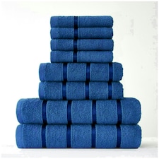 VELVETIO 8 Piece Towel Bale Set Boston Shiny Stripe Pattern - 100% Cotton, 450 GSM Blue | Royal Blue