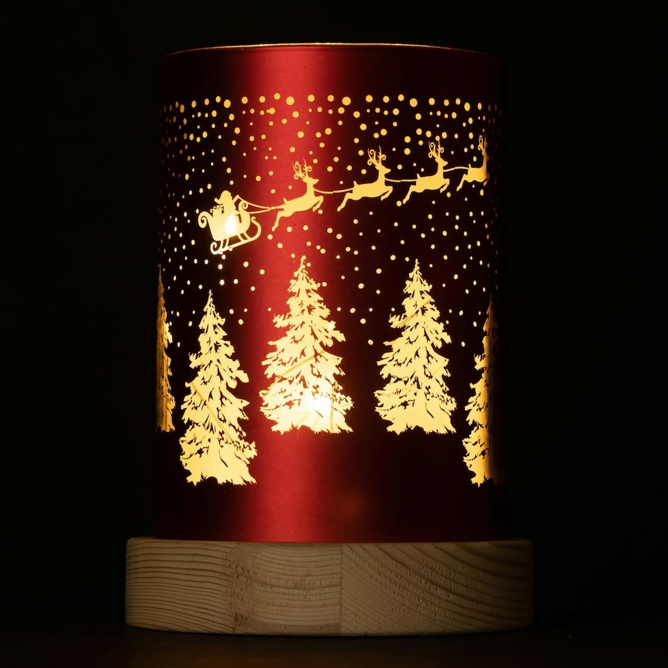 image 1 of 16cm Christmas Decorated Vase Table Santa Sleigh Scene Red