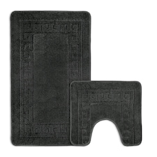 Velosso Greek Key Bathmat Set - Antislip Grey | Charcoal