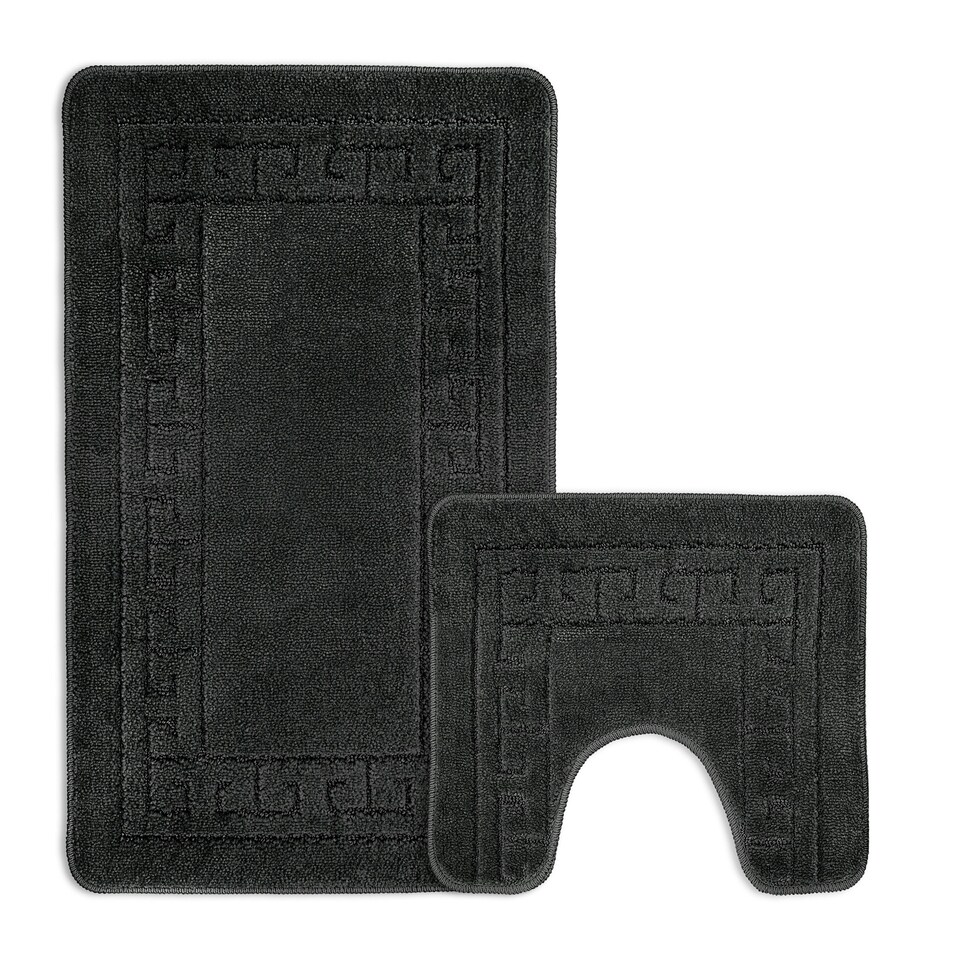 image 1 of Velosso Greek Key Bathmat Set - Antislip Grey | Charcoal