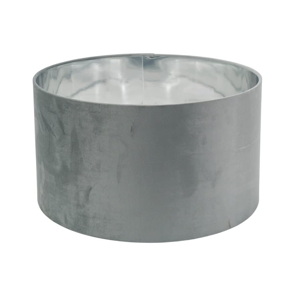 image 1 of ValueLights Reni Large Grey Velvet Chrome Inner Lamp Shade & Bulb | Grey