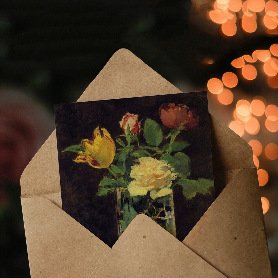 image 1 of Edouard Manet Art Card Roses and Tulips in Vase