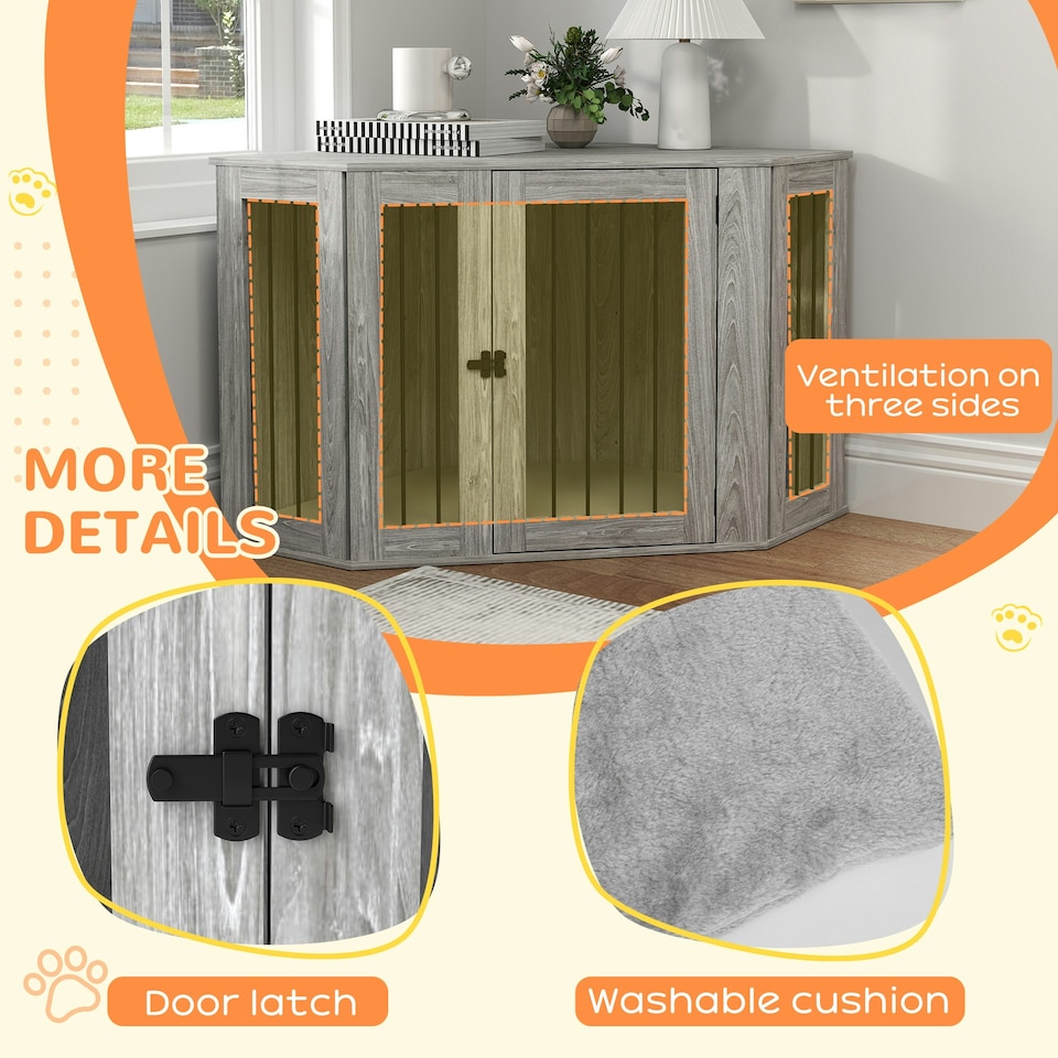 image 1 of PawHut Dog Crate Furniture for Large Dogs w/ Cushion, Door - Grey