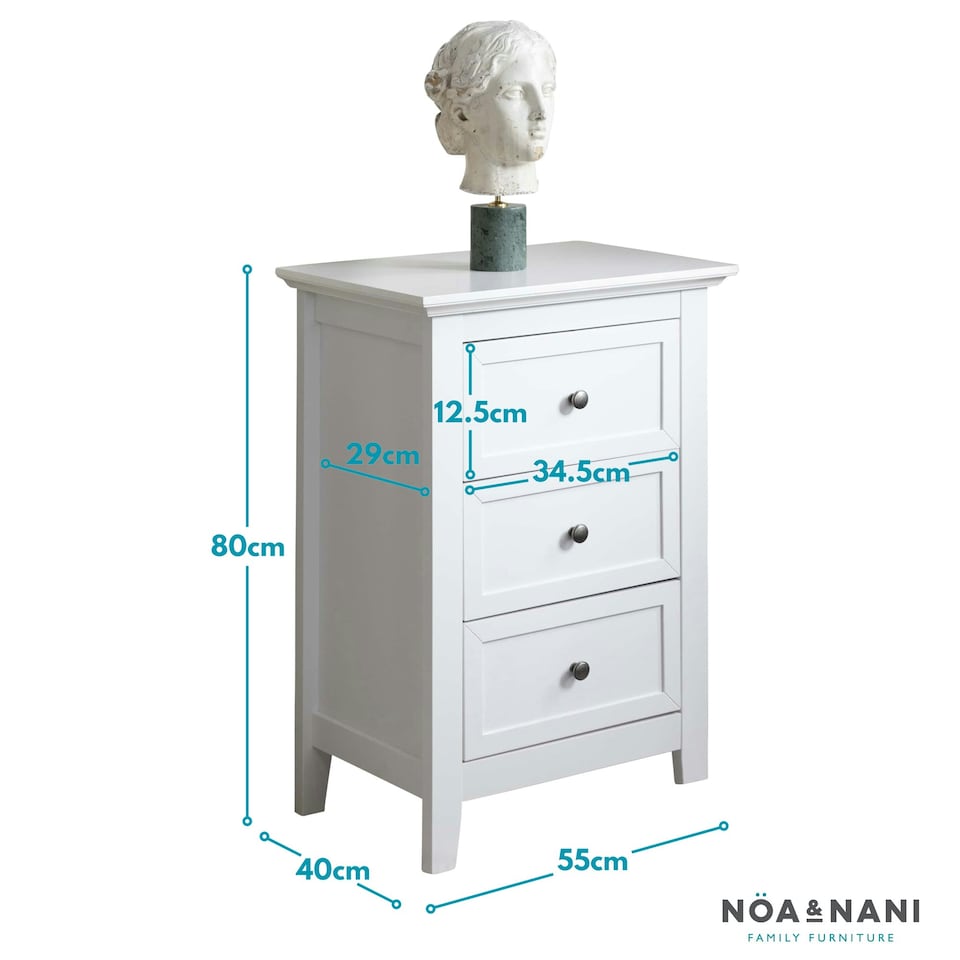 image 1 of Karlstad Side Table Chest 3 Drawer in Classic White White