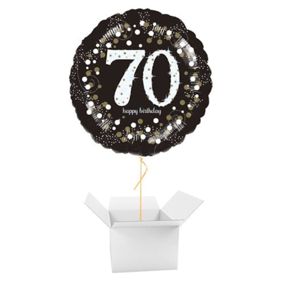 Sparkling Celebration 70th Birthday Round Foil Helium Balloon - Inflated Balloon in a Box