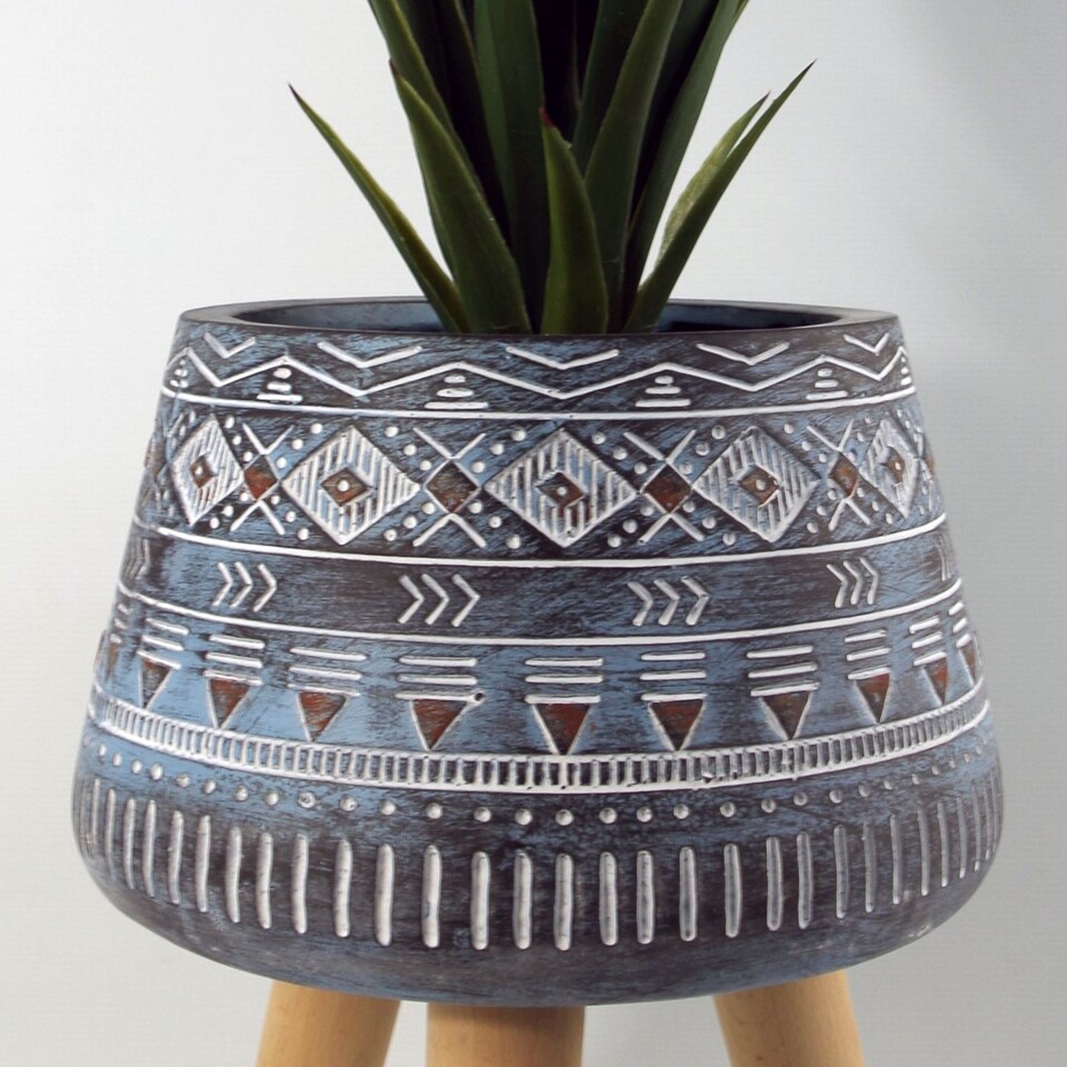 image 1 of 44cm x 26cm  Aztec Blue Composite  Large Planter | Blue