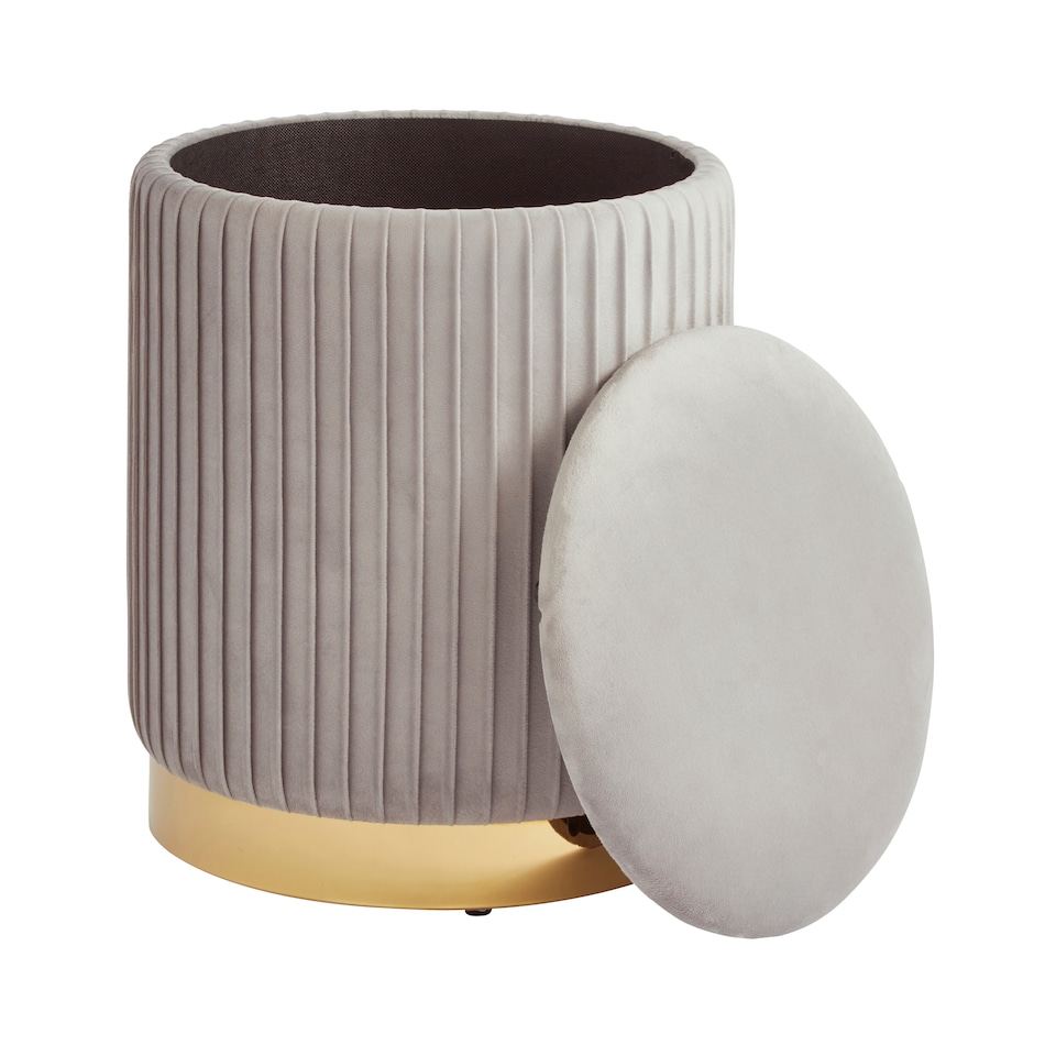 image 1 of Esme Velvet Pleated Storage Stool | Grey | Grey | One Size
