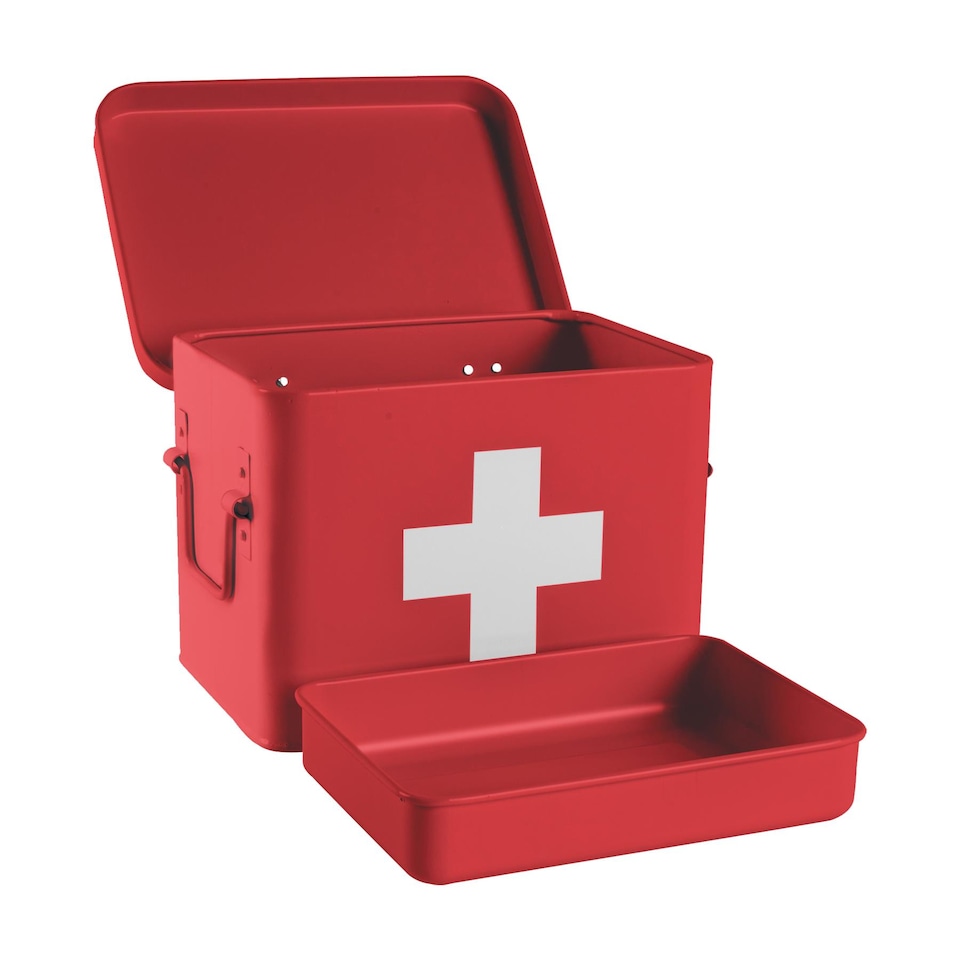 image 1 of Harbour Housewares Vintage Metal First Aid Box - 23cm - Red | Red | Red | 1