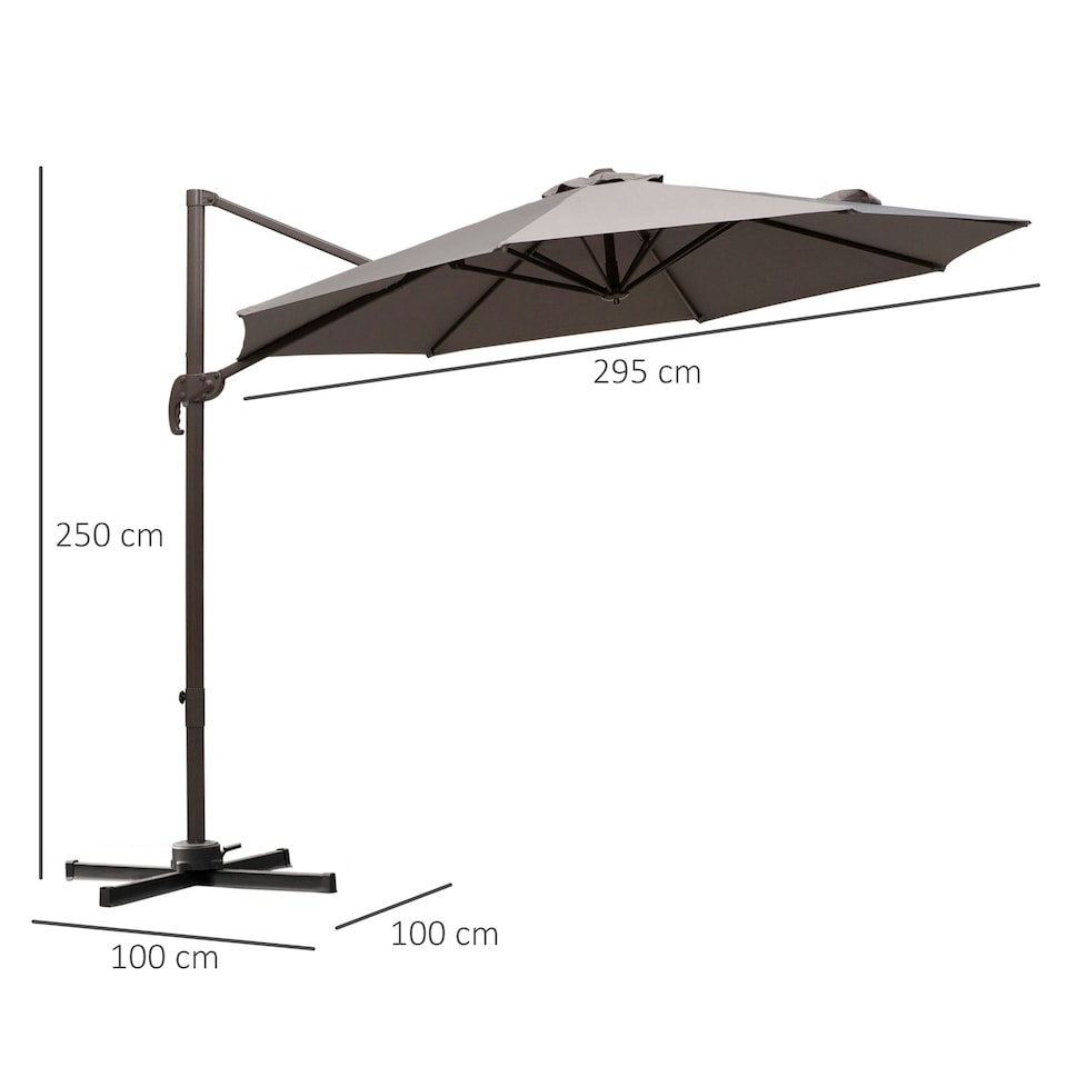 image 1 of Outsunny 3M Cantilever Parasol Aluminium Garden Umbrella with Crank, Grey