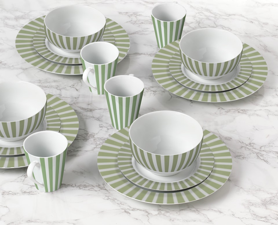 image 1 of 24pc Green Split Stripe Dinner Set