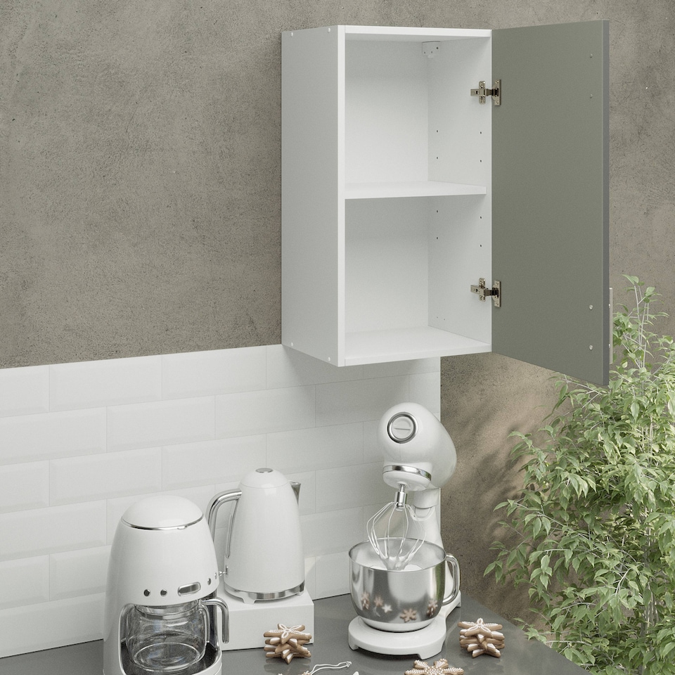 image 1 of JD Greta Kitchen Wall Unit 400mm Storage Cabinet With Doors and Shelf 40cm - Grey Matt