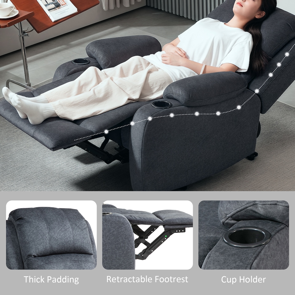 image 1 of HOMCOM Recliner Armchair for Living Room, Recliner Chair with Cup Holder Black
