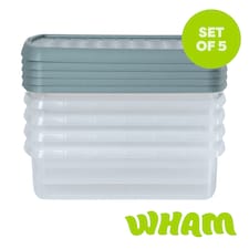 Wham Clip 5x 8.5L Rectangular Plastic Storage Boxes with Clip Lock Lids. Ideal for Home, Office, Toys & More - Clear/Green Milieu | Green | Green Milleu | 5