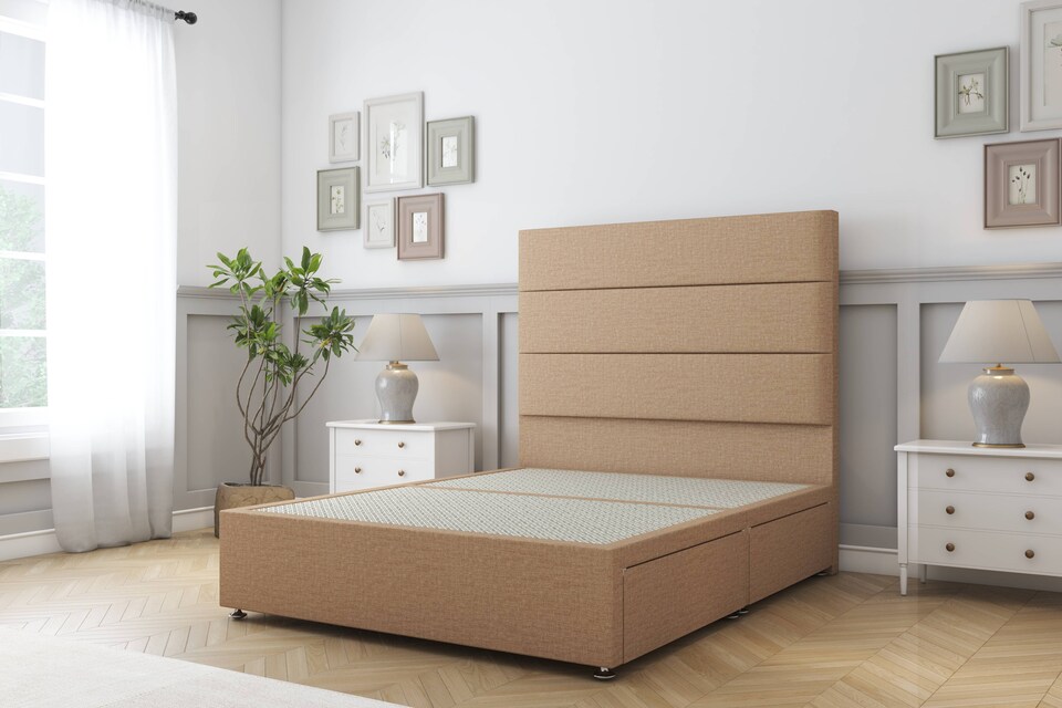 image 1 of Sloomy Texas Latte Dumfries Divan Bed Base 2 Drawers Foot-End With 26 Inch Strutted Headboard | Brown | Latte | Small Double | 1
