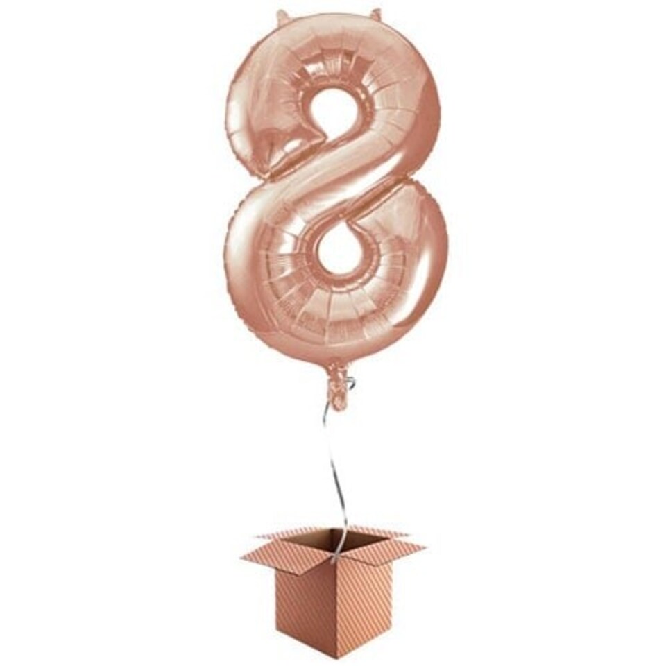 Rose Gold Number 8 Helium Foil Giant Balloon - Inflated Balloon in a Box