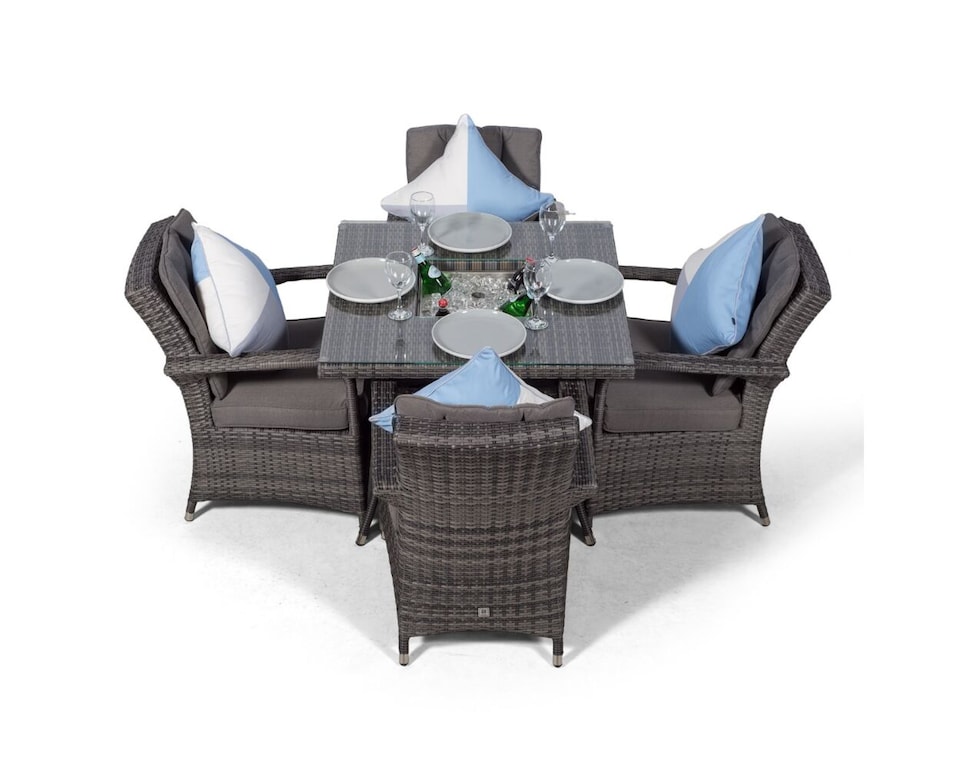 image 1 of Arizona Square 4 Seater Patio Dining Set with Ice Bucket Drinks Cooler | Grey | Grey
